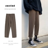 Трендовые шерстяные брендовые демисезонные штаны для отдыха, в корейском стиле, облегающий крой
