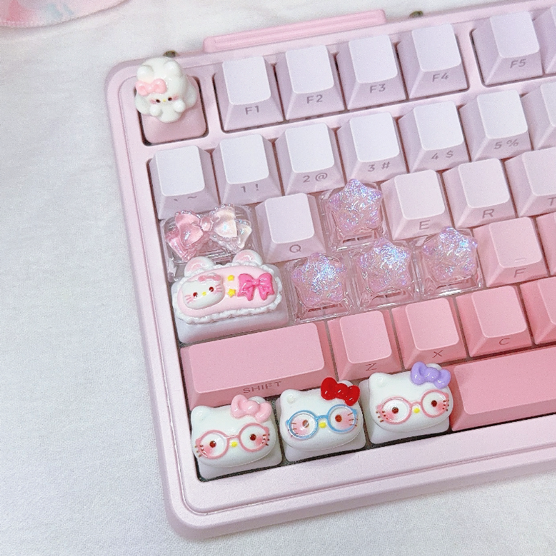 Personalized Kitty Special Keycaps DIY Nail Art Typing Tool Three-Dimensional Cross-Axis Mechanical Magnetic Axis Keyboard Cute