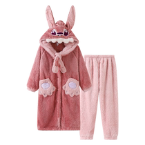 Mother-daughter parent-child nightgown autumn and winter coral velvet girls cartoon cute animal shape flannel thickened home clothes