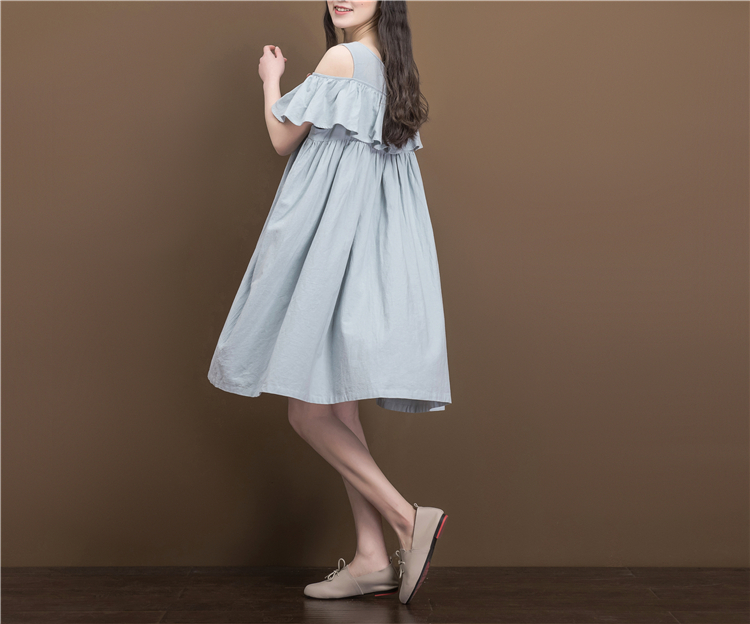 Trẻ em lớn của phụ nữ cô gái xù off-the-vai tay áo lỏng lớn dress dress chất béo mm cộng với phân bón XL cotton và linen váy