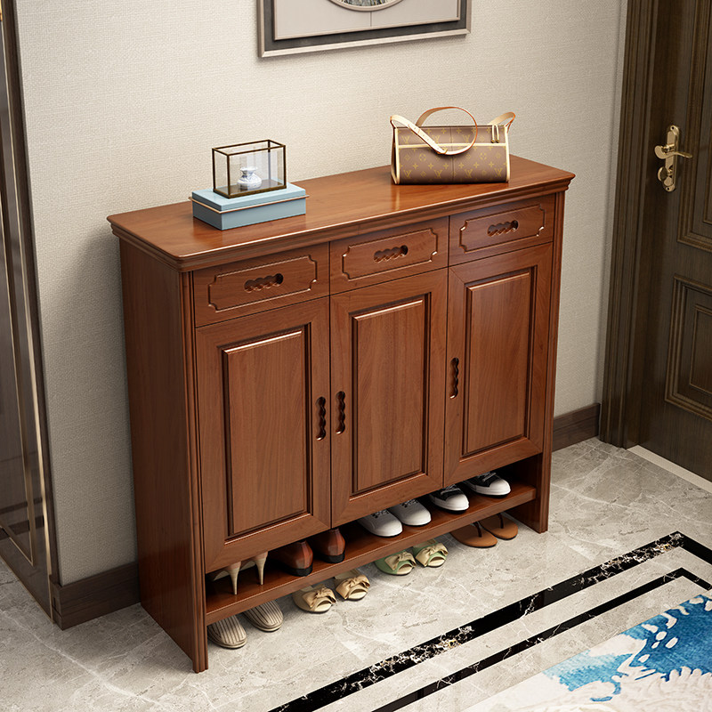 Solid wood shoe cabinet home door space-saving large-capacity storage cabinet Chinese style dust-proof and breathable 0 6 meters small locker