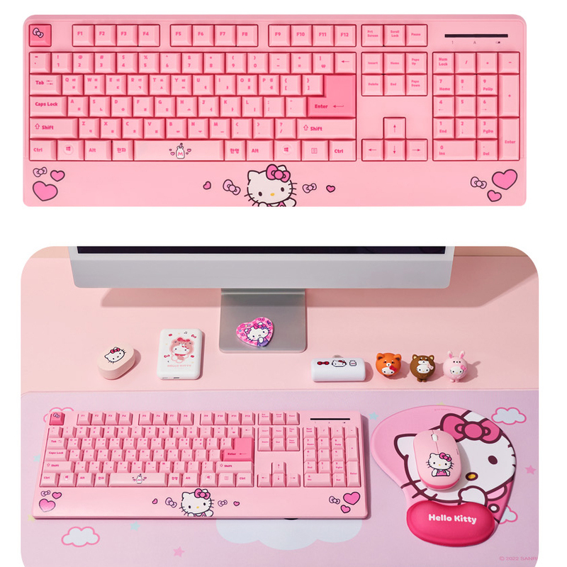Korean Kuromi Hello Kitty Notebook Wireless Keyboard Desktop Computer USB Cute Cartoon Mouse Set