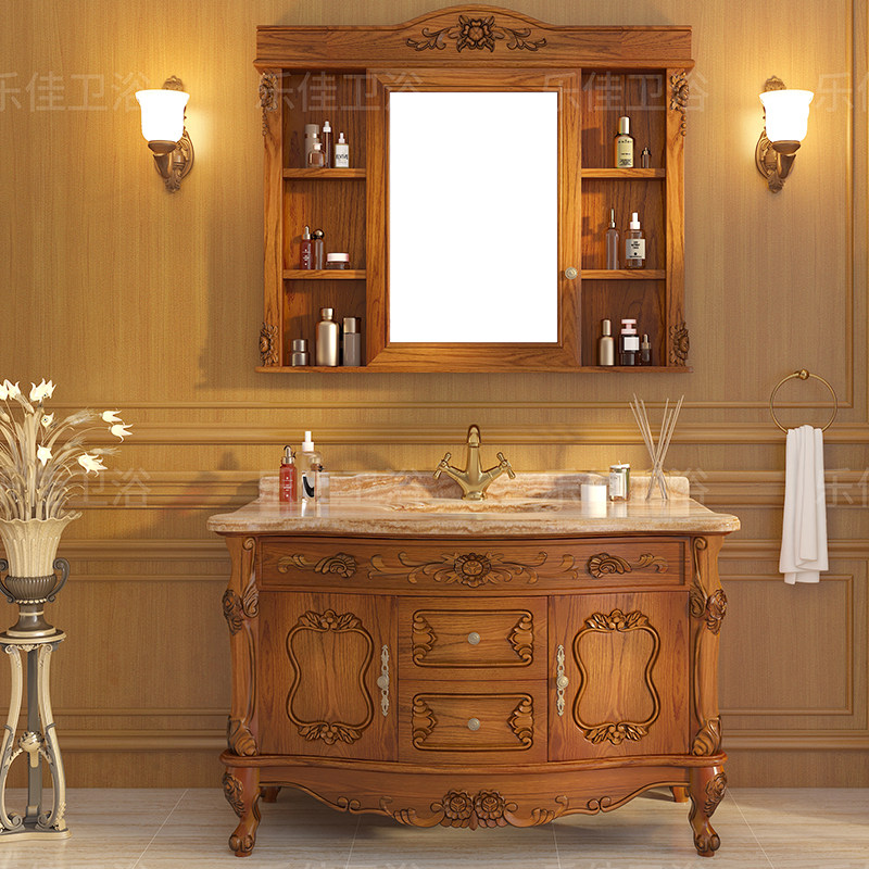 Eurobath Room Cabinet Red Oak Wood Imitation Ancient Bath Cabinet Solid Wood Wash Terrace Makeup Room Marble Wash Basin Cabinet Composition