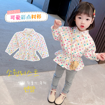 Girl Shirt 2021 Spring New Korean Version Woman Baby Colored Round Point Shirt Child Cashew to turn over long sleeve blouse
