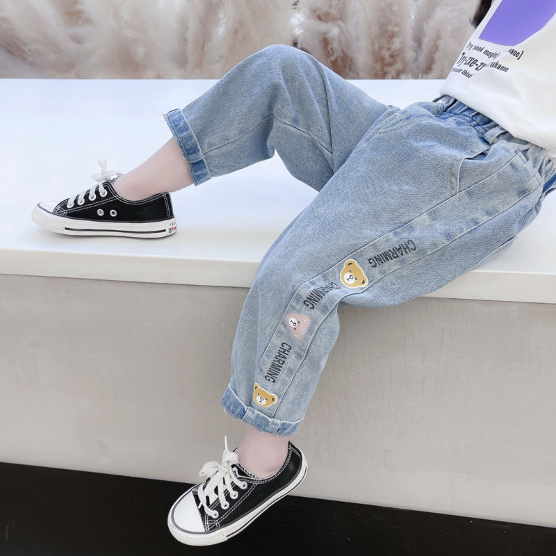 Girls' spring clothes jeans 2022 new baby girl's western style spring outer wear trousers children's loose casual pants trend