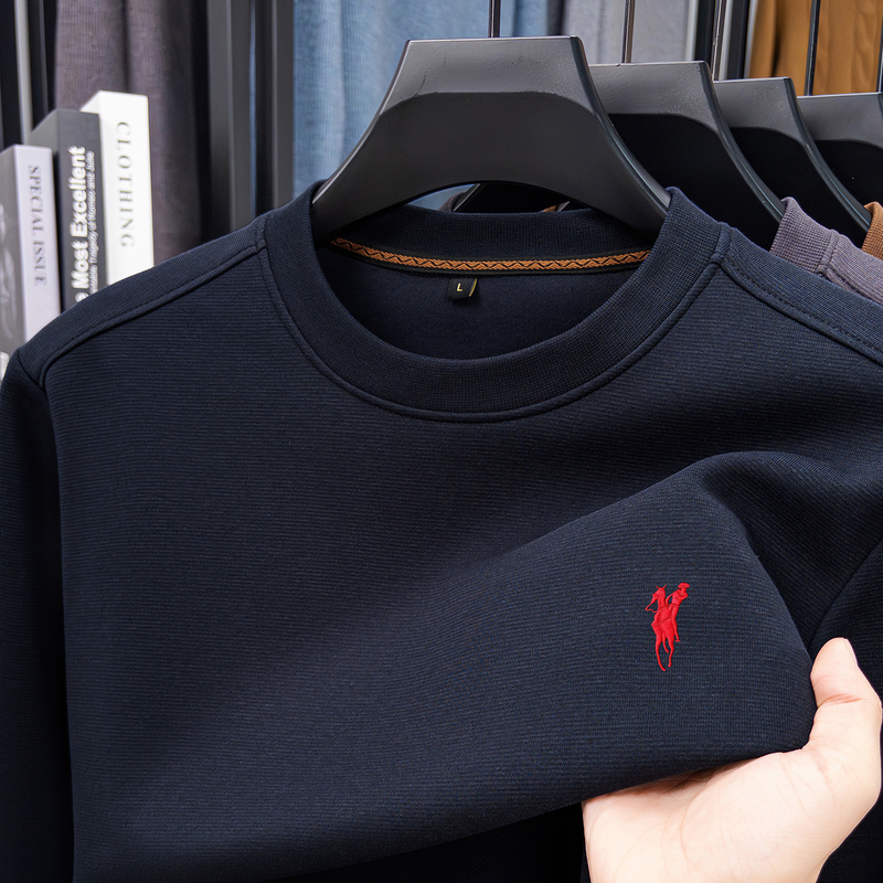 Plato Paul Genuine Men's Crew Neck Sweatshirt Embroidered Long-Sleeve T-Shirt Casual Base Shirt with Fleece and Thickened Top Plato Paul Genuine Men's Crew Neck Sweatshirt Embroidered Long-Sleeve T-Shirt Casual Base Shirt with Fleece and Thickened Top