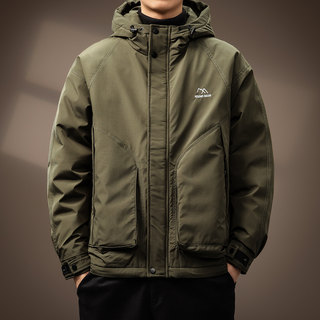 Hochwertige outdoor-kapuzenjacke im bergstil, daunenjacke für herren, winter-gestickte, trendige marke, lockere, verdickte warme jacke für herren