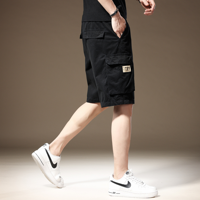 Summer Heavyweight American-Style Black Casual Shorts for Men, Trendy Brand, Loose Fit, Outdoor Wear-Resistant Five-Point Pants, Workwear Mid-Length Pants
