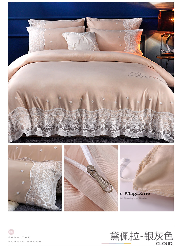 Công chúa châu Âu phong cách đơn giản bốn bộ chăn bông cotton chăn bông lụa đỏ chính hãng với bộ đồ giường - Bộ đồ giường bốn mảnh chăn ga gối đệm đẹp