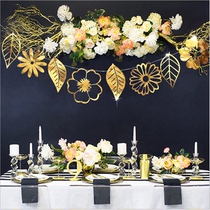 High-end gold and silver mirror hollow flower leaves pull flag pull flower Christmas window hanging birthday party decoration banner