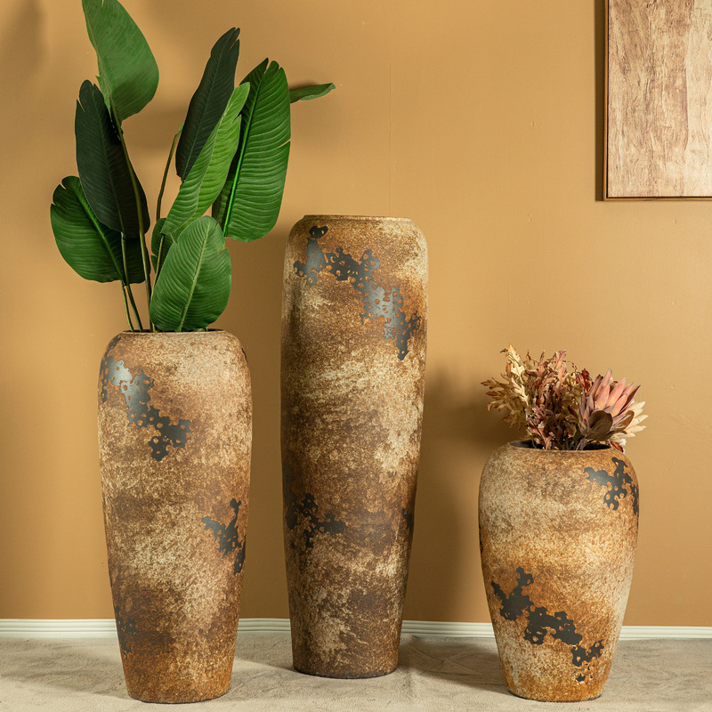 Jingdezhen Vintage Distressed Coarse Pottery Jar Wabi-Sabi Style Floor Vase Homestay Tea Room Dried Flower Arrangement Ceramic Ornament