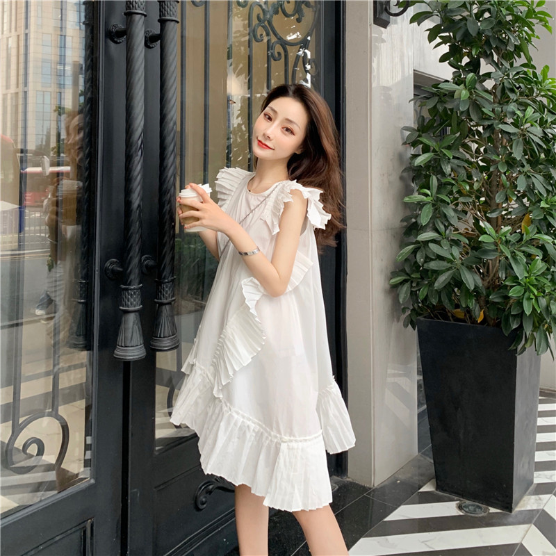 Maternity dress fashion 2022 summer ruffle sleeveless a-line skirt maternity summer skirt pregnant mom tide suit