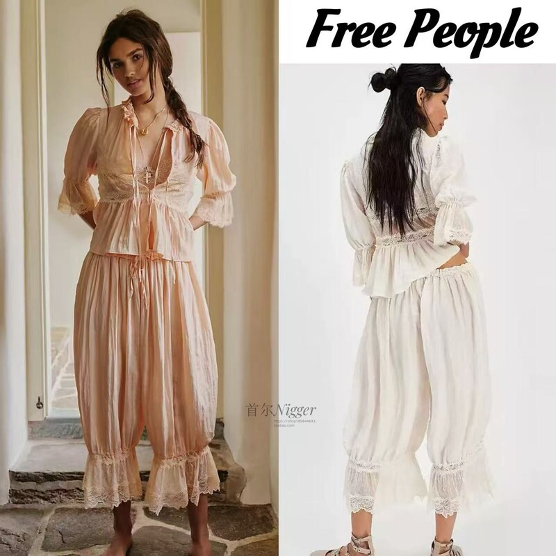 Authentic Spot Free People 25 Summer Bohemian Style Suit Lace Bloomers Lace Top