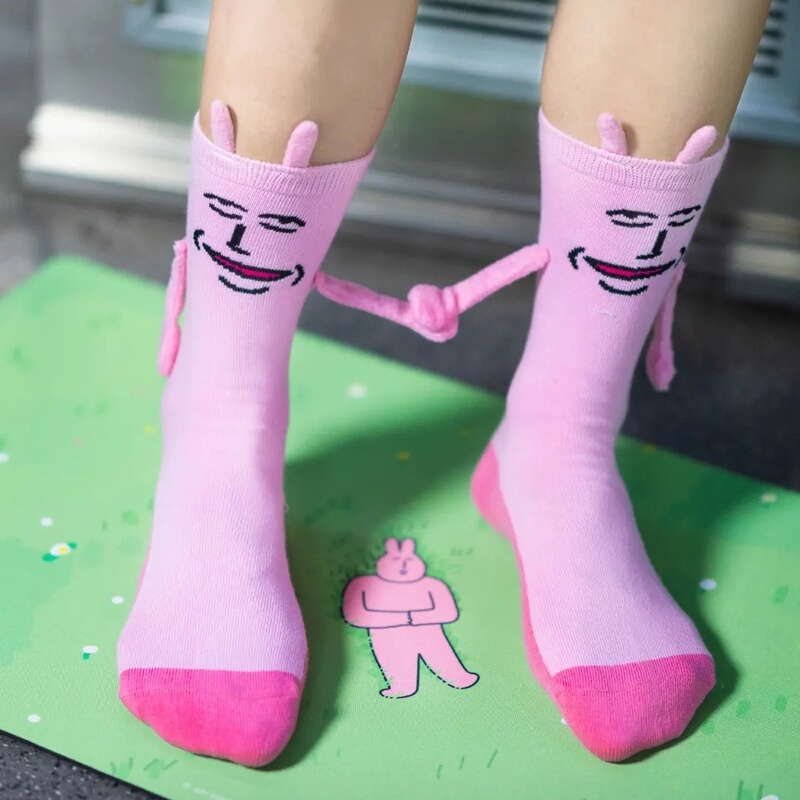 The Same Style Pink Rabbit Magnetic Grip Socks, Ichiban Kuji Abstract Emoji Socks, Mood Socks, Breathable and Comfortable