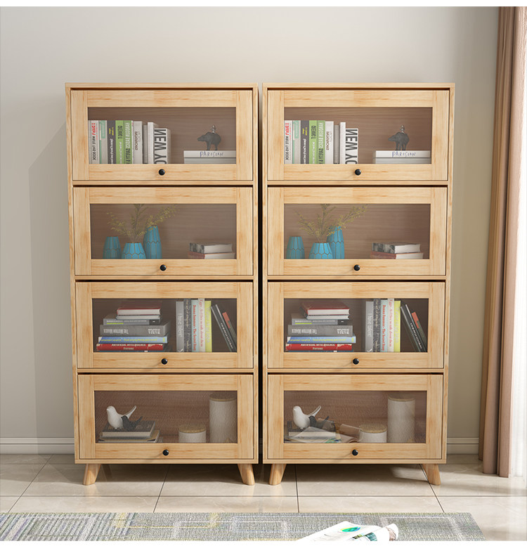 Nordic simple solid wood student bookshelf Glass door display cabinet Floor-to-ceiling bookcase Free combination storage cabinet