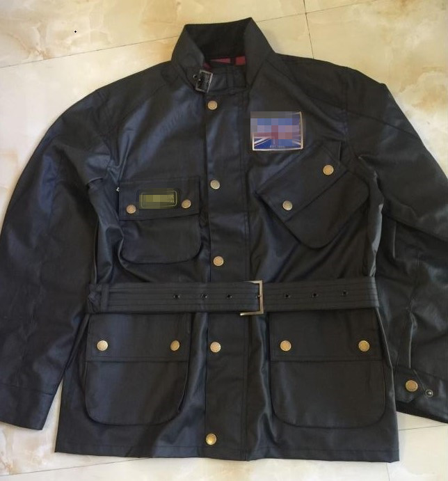 British Royal Men's Waxed Windbreaker Vintage Oil Wax Jacket / Layered / Slim Fit Black Belt Long Style