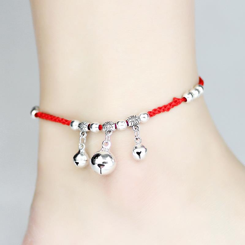 There is a sound foot chain female hand chain bell anklet ancient style Japanese and Korean red 2020 hand-woven foot chain best friend