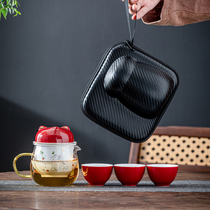 Cai Wealth Cat Express Cup portable travel tea set outdoor tea maker one pot three cups outdoor tea cup