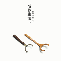 Special price black sandalwood tea cup holder Copper Cup fork kung fu tea set tea ceremony accessories anti-hot sanitary fork-shaped tea clip