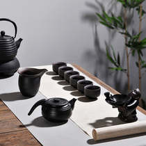 Japanese black pottery kung fu tea set home teapot tea tea cup tea leak whole set of ceramic tea set