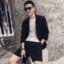 Summer leisure sports suit social spirit guy shirt mens set handsome net red two-piece shirt suit