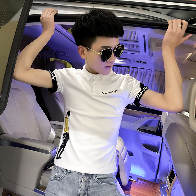 Short-sleeved T-shirt Men's Summer Tide Fashion Color Polo Shirt Korean Slim Top Clothes Half Sleeve T-shirt