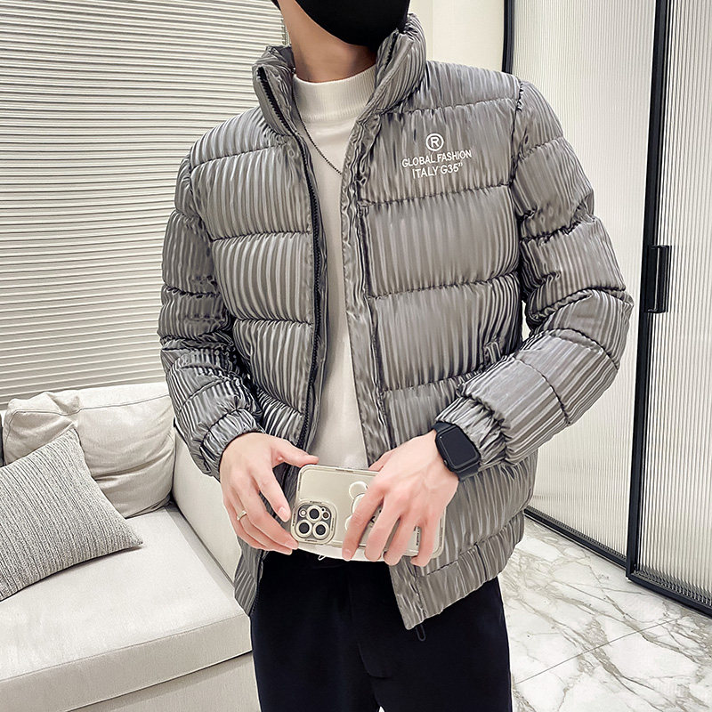 Bright face stand collar cotton coat men's winter 2021 New Tide brand senior sense men's ruffian handsome cotton jacket
