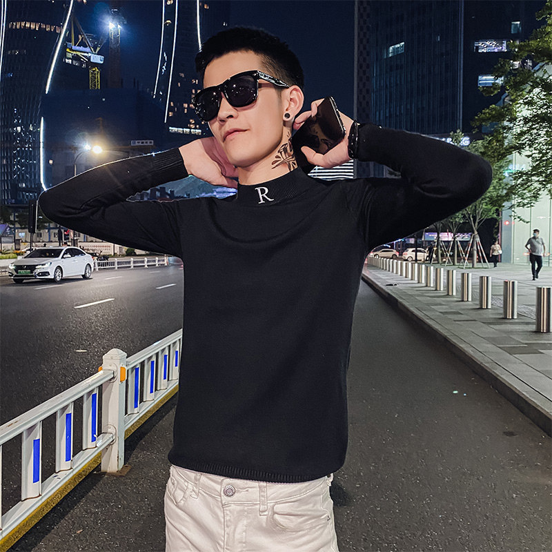 Semi-turtleneck sweater men Korean trend personality in collar base shirt 2020 new autumn and winter Tide brand knitted thread