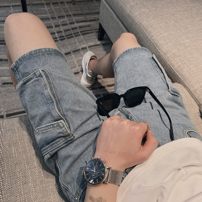 2020 new men's denim shorts summer straight loose five-point pants Youth Tide brand casual Joker middle pants