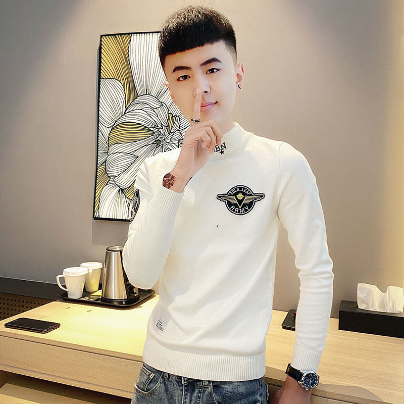 Men's sweater 2020 new autumn and winter thick warm half collar knitted base shirt Korean slim sweater