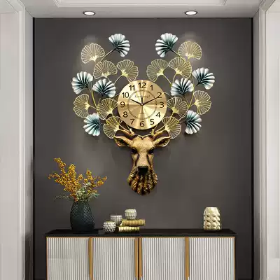 Town house wall clock living room home fashion mute atmosphere creative ginkgo leaf Chinese deer head decoration wall clock clock
