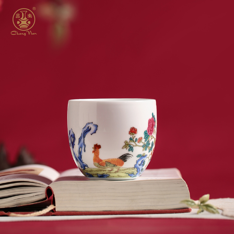 Changnan Jingdezhen Ceramic Chicken Cylinder Cup Imitation Qingqian Pink Color Ceramic Master's Cup Single Cup Kung Fu Teacup Tea Drinking Cup