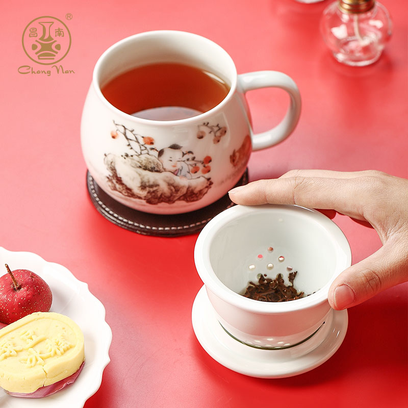 Chang south rat ceramic zodiac cup 2020 shadow is green, start gas chunhui kaiyun cup cup with cover tea separation