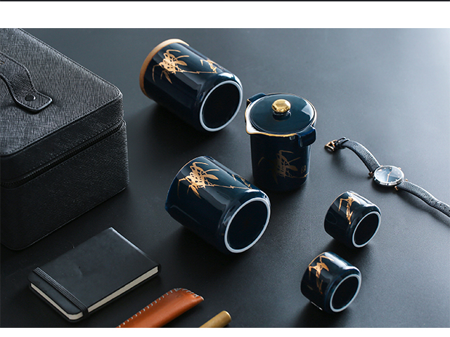 Chang south traditional hand made of jingdezhen ceramic ji aquamarine bamboo wind portable travel fair keller set of kung fu tea cups