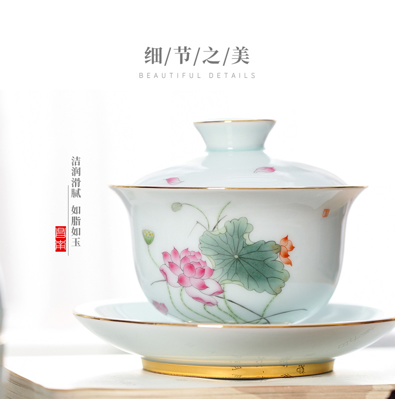 Chang, south jade porcelain ceramic hand - made paint lotus rhyme eight woolly tureen tea tea tea set jingdezhen ceramics