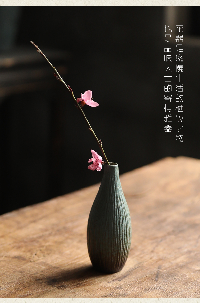 Element shadow up green glaze vase Japanese small ceramic flower implement coarse pottery flower implement tea zen home furnishing articles