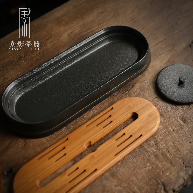 Plain film ceramic tea tray was Japanese water dry plate of creative mini bearing bamboo household pot tray was small tea table