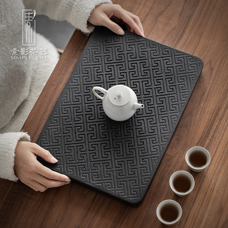 Element shadow back grain tea tray household contracted impounding water drainage ceramic dry tea big pot of retainer plate number