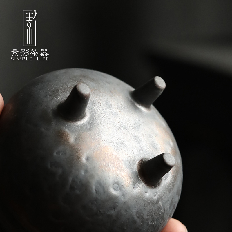 Plain film mini three censer ceramic small ding incense device plugged into furnace manual course sweet retro furnishing articles