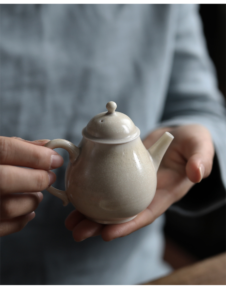 Plain film checking ceramic pot plant ash glaze pear - shaped hands put the pot of up household teapot of single pot of autumn"