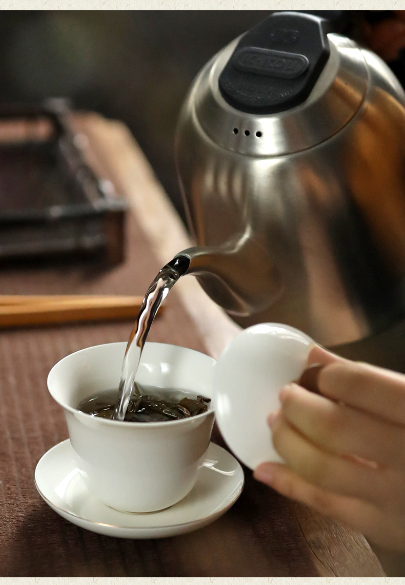 Plain film sweet white glazed porcelain tureen large tea cups manual only three bowl bowl of kung fu suit household tea