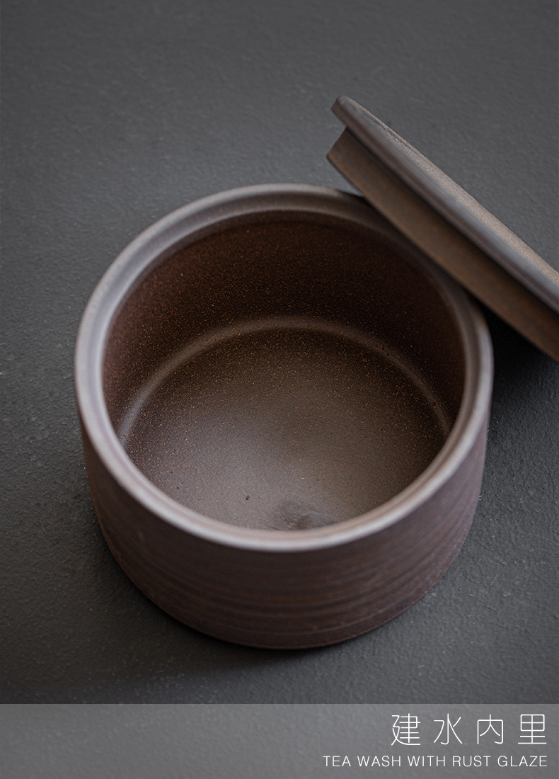 Plain film ceramic building hot water Japanese small dishes kung fu tea tea bucket cylinder accessories old rock desktop dross barrels of mud