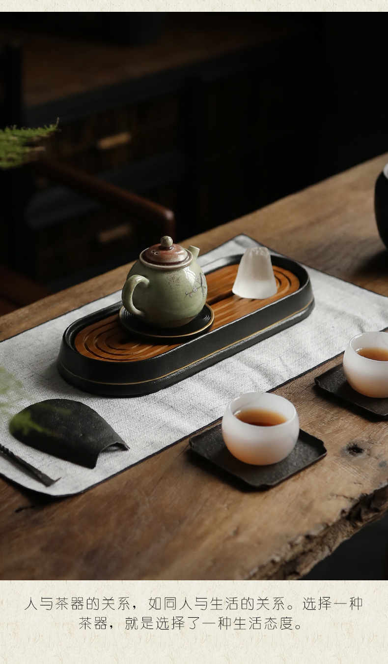 Plain film ceramic tea tray was Japanese water dry plate of creative mini bearing bamboo household pot tray was small tea table