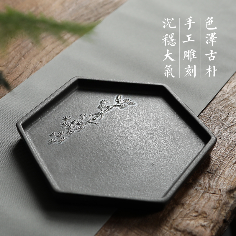 Plain film coarse pottery stone bearing ceramic glaze pot tray kunfu tea table accessories checking tea house hotel compote snack plate