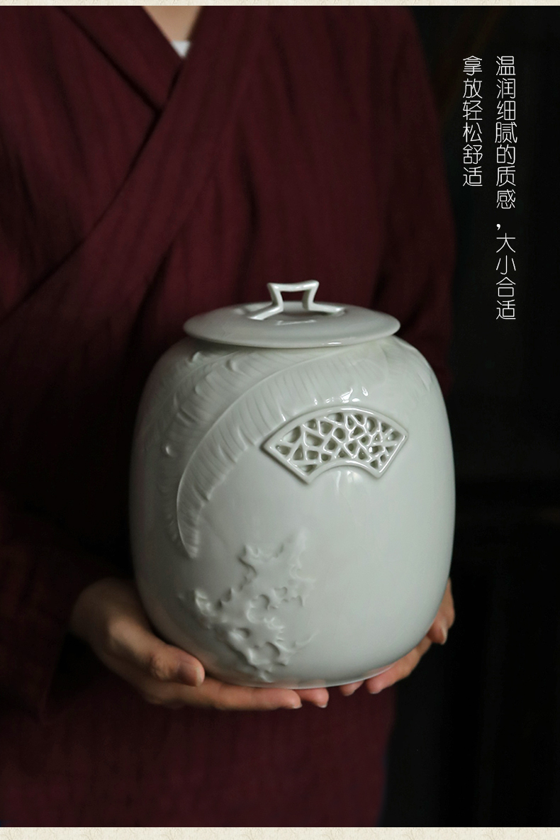 Element window shade garden ceramic tea caddy fixings seal box celadon goods can of pu 'er tea POTS large moistureproof