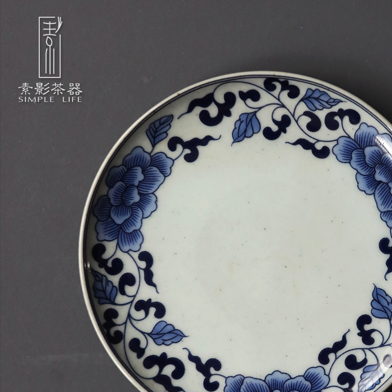 Element shadow tray of blue and white porcelain ceramic tea tray was contracted tea sea round saucer household pot bearing large fruit bowl dessert plate