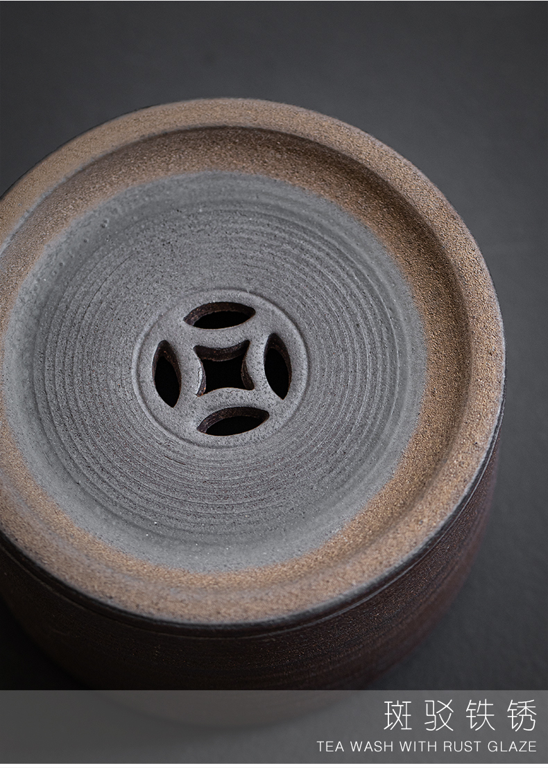 Plain film ceramic building hot water Japanese small dishes kung fu tea tea bucket cylinder accessories old rock desktop dross barrels of mud