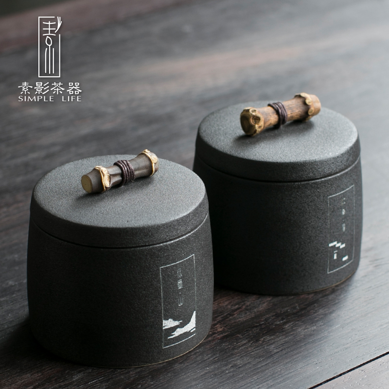 Plain film of Chinese style manual caddy fixings coarse ceramic simple storage tanks new jiangnan wind non - sealed CangChan wind black tea