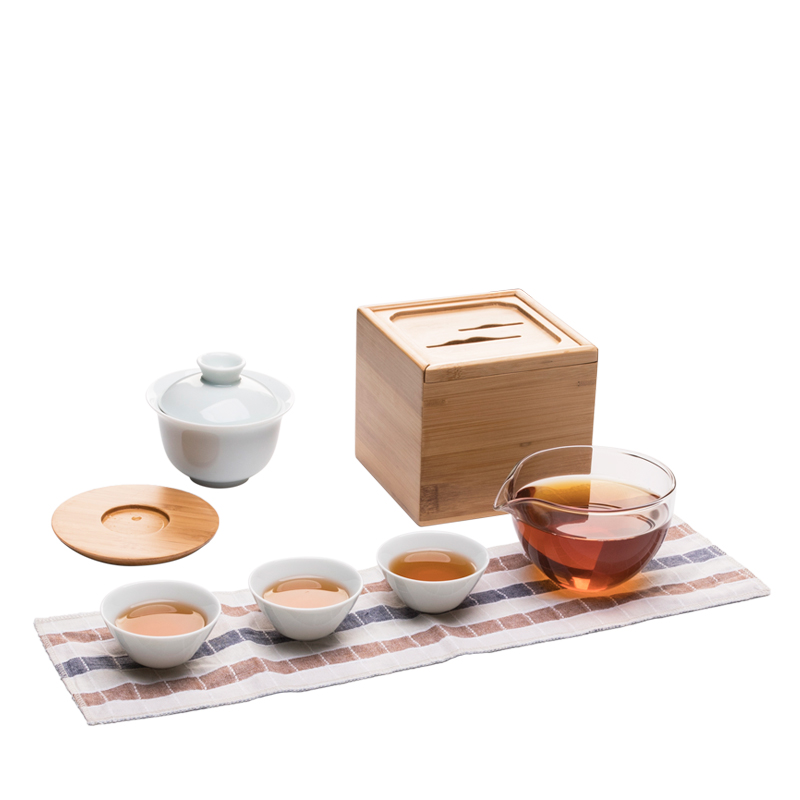 Plain film celadon crack travel tea set a pot of three is suing portable bamboo box bag to receive a tureen