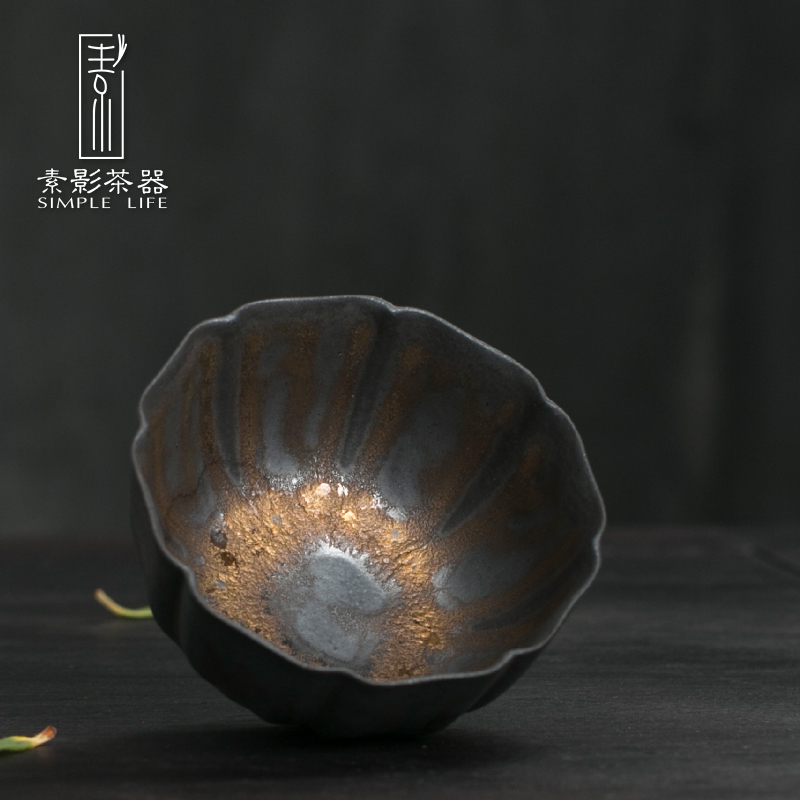 Restoring ancient ways, shadow gold cup thick clay sample tea cup manually rust sample tea cup kung fu tea tea set, single CPU